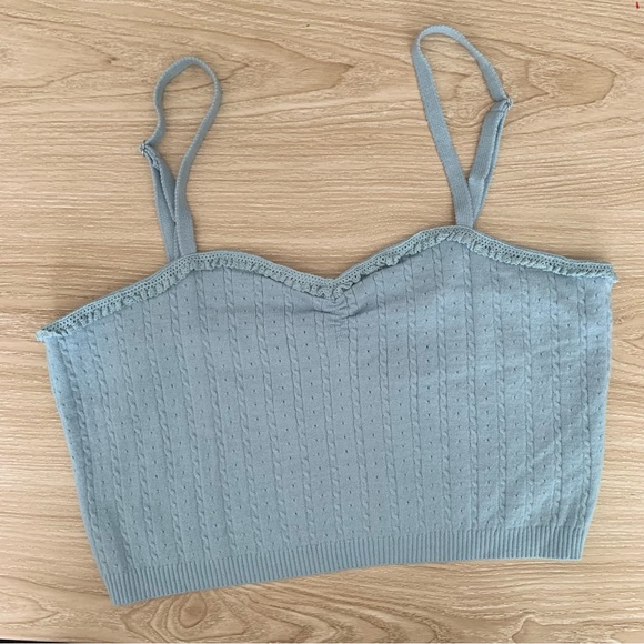 Free People XL Morning Light Ruch Cami Crop Top Crisp Light Baby Blue Coquette - Picture 2 of 8